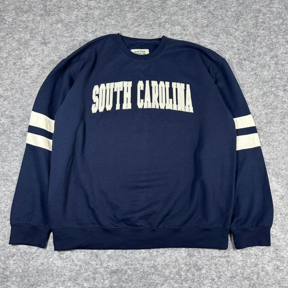 New York Popular South Carolina Sweatshirt Navy Blue‎ Striped Sleeve Size XL